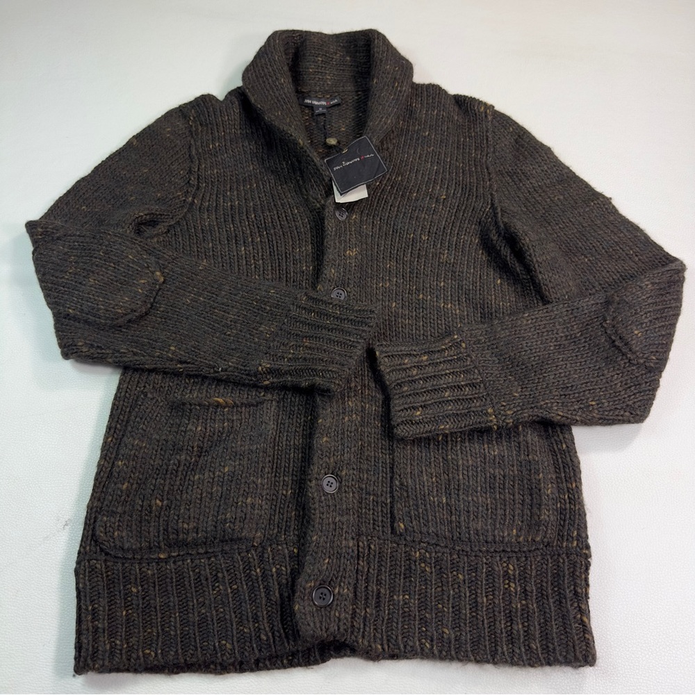 John Varvatos Mens Wool Shawl Collar Chunky Knit Cardigan Sweater Button Down